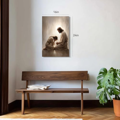 Snlihc Wrapped Canvas Christian Jesus Girl Prayer Room Wall Art 16x24 in - color: Repent, size: 24"L x 16"W