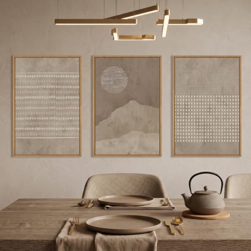 Aryroi Mid Century Modern Tan Beige Framed Canvas Wall Art Set-24"x36"x3 - color: Neutral Dot Wall Art, size: 24"L x 36"W