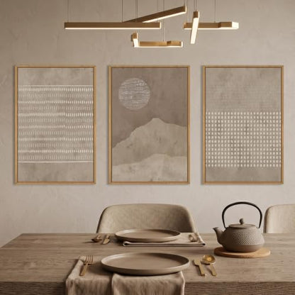 Aryroi Mid Century Modern Tan Beige Framed Canvas Wall Art Set-24"x36"x3 - color: Neutral Dot Wall Art, size: 24"L x 36"W