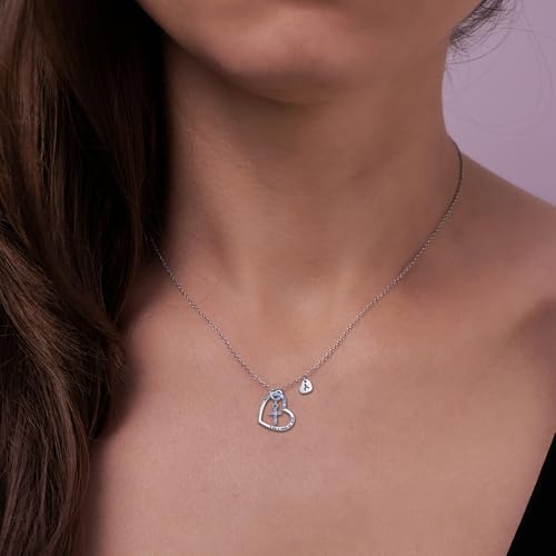 Cross Necklace for Girls | I am a child of God Necklace for Girls | Heart Letter initial | 18K White Gold Plated Pendant Jewelry First Communion Baptism Gifts Christmas Birthday Gifts for Girl Women - color: O