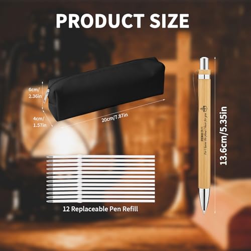 Bible Verse Pens 25 Pcs with 12 Christian Pens & 12 Refills & 1 Black Pen Pouch Bamboo Retractable Ballpoint Pens Inspirational Quote Pen Religious Gifts for Men Women - color: Deep Black