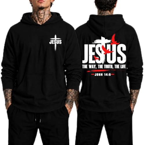 Jesus Sweatshirt For Men The Way The Truth The Life Christian Faith Hoodie - color: Black3, size: Large
