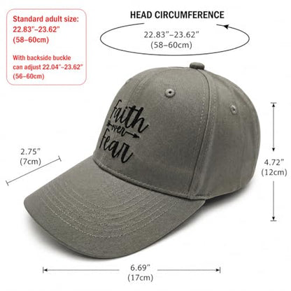 Faith Over Fear Christian Hats, Embroidered Baseball Caps for Adults - color: Gray Black