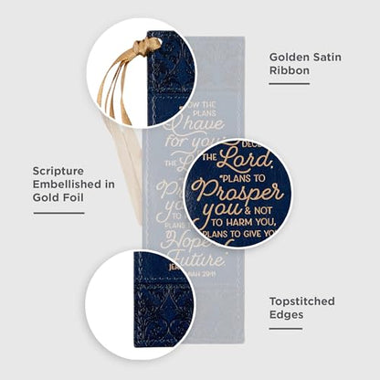 Christian Art Gifts Faux Leather Bookmark for Women: I Know the Plans - color: Navy Blue/the Plans