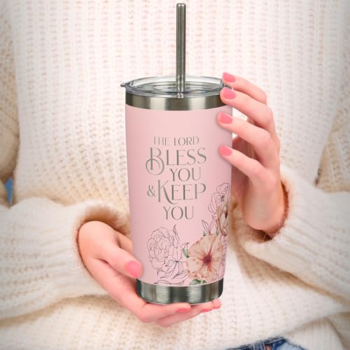 Christian Art Gifts Reusable Stainless Steel Scripture Travel Mug Tumbler - color: Pink/Lord Bless You