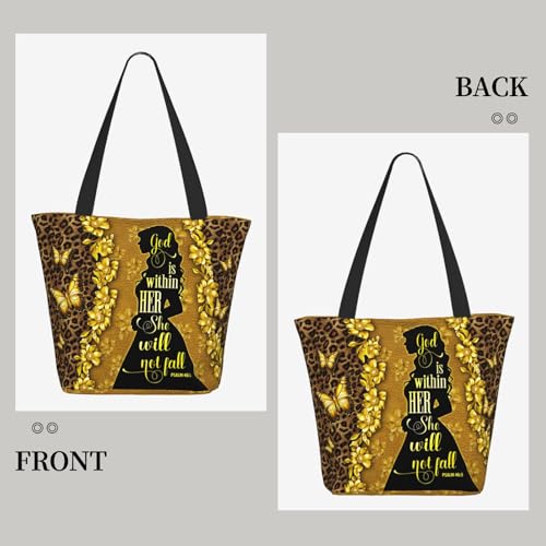 Christian Gifts Reusable Shopping Tote Bag Zippered Inspirational Tote Bags for Women Bible Verse Shoulder Bag - color: Butterfly