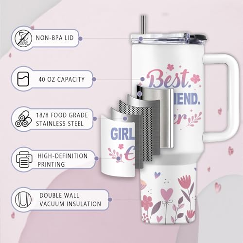 Girlfriend 40 oz Tumbler, with Handle Straw, Stainless Steel Cup - color: Girlfriend