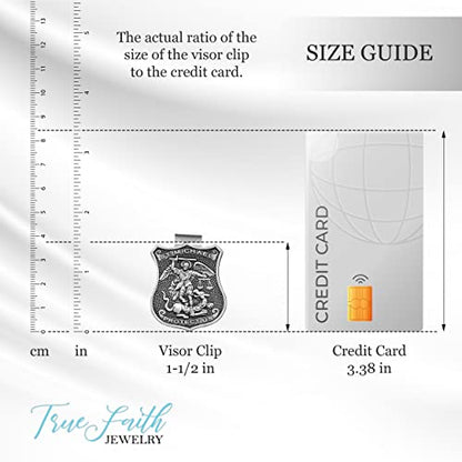 True Faith Jewelry Pewter St Michael Shield Car Visor Clip, Archangel Patron Saint of Police, Law Enforcement Officer Gifts for Men and Women, Fine Pewter (92% Tin), 1-1/2 x 1-1/8 Inch - size: St. Michael (Shield) 2