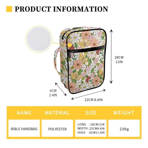 Coldinair Flower Bible Cover for Women Daisy Floral Book Case Tote Bags Hippie Floral Polyester Church Bible Protective with Handle and Zippered Pocket Carrying Book Case - color: Beautiful Flower