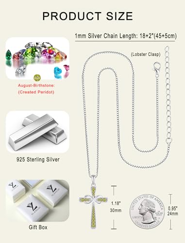 YL 925 Sterling Silver Cross Necklace for Women Halo Infinity Pendant Cubic Zirconia Jewelry for Mom - color: 08-peridot-Aug