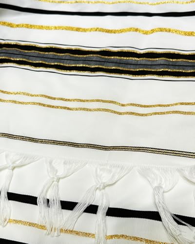 Tallit Prayer Shawl 72"x 22" with Bag & Pre-Attached Tzitzits For Men & Women, Tallit Torah-Inspired Design - color: Black