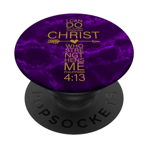 Philippians 4:13 Cross Christian Gifts Women Heart Purple PopSockets Adhesive PopGrip - style: Adhesive PopGrip