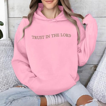 UNIQUEONE Trust in the Lord Christian Hoodies - Faith Religious Graphic Sweatshirts Women Bible Verse God Pullover Tops - color: Pink, size: Small