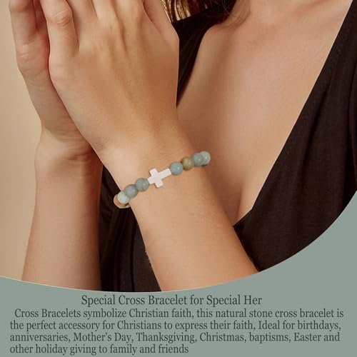 COLOYAN 9Pcs Cross Natural Stone Beaded Stretch Bracelets for Women - color: B-amazonite