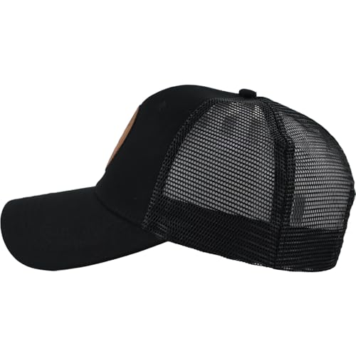 Leather American Flag Faith Over Fear Trucker Hats for Men Women, Adjustable Mesh Snapback Baseball Cap - color: Black