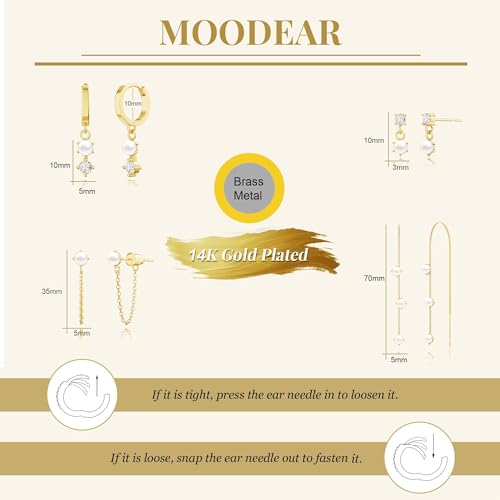 Moodear Gold Earrings for Women, 14K Plated Pearl Earring Stack Jewelry - color: 4pc pearl earrings
