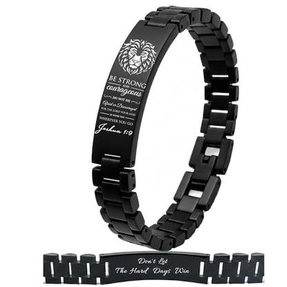 Bible Verse Bracelets Inspirational Christian Wristbands Graduation Gifts to Son Men Dad Father Husband Boyfriend Encouragement Jewelry Adjustable Stainless Steel Bracelet - style: JOSHUA 1:9(DON'T LET THE HARD DAYS WIN)