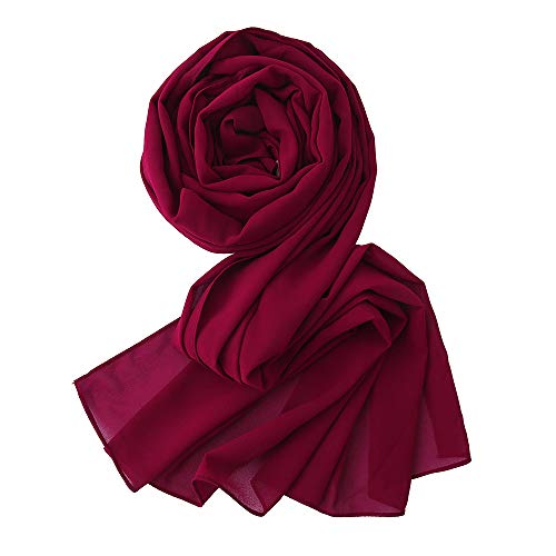 LMVERNA Solid Color Bubble Chiffon Scarf for Women Fashion Soft Hijab Long Scarfs Wrap Scarves - color: Red2
