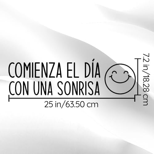 Vinyl Wall Art Decal - Comienza El Día Con UNA Sonrisa/Start The Day with A Smile - 7.2" x 25" - Positive Inspiring Spanish Quote Sticker for Bedroom Kids Room Daycare School Decor