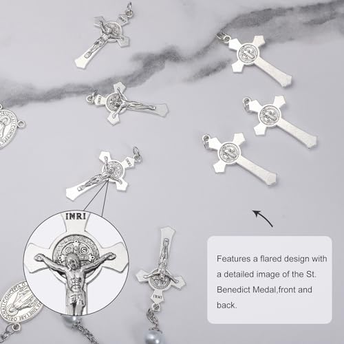 10 Pcs St Benedict Medals Cross Charms and Virgin Mary Rosary Centerpieces for Rosary Making Supplies,Medalla De La Virgen Milagrosa Catolica with Saint Benedict for Necklaces Pendant Rosary Kit - color: 10 Pcs St Cross