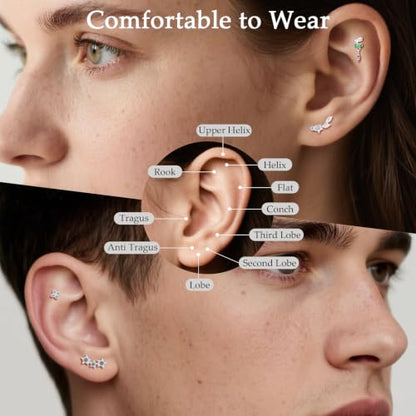 Limerencia Titanium Flat Back Screw Back Stud Earrings for Women Men - color: Silver 7