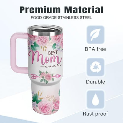 Christian Gifts for Women 40oz Tumbler - Insulated Travel Mug with Handle (Best Mom 2, 40 Ounces) - color: Best Mom 2