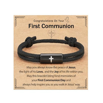Confirmation First Communion Baptism Gifts for Boys, Cross Bracelet for Son GrandSon Nephew Brother Christian Religious Jewelry Gifts - style: First Communion Bracelet