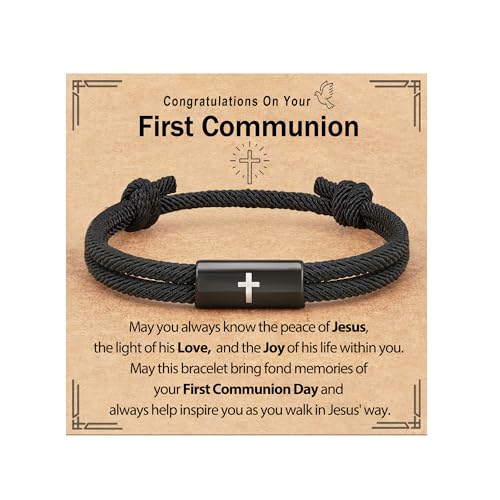 Confirmation First Communion Baptism Gifts for Boys, Cross Bracelet for Son GrandSon Nephew Brother Christian Religious Jewelry Gifts - style: First Communion Bracelet