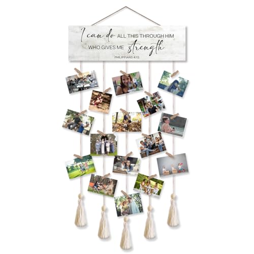 I Can Do All This Through Him Bible Verse Hanging Photo Display Wall Decor,Christian Picture Frames with Scripture,Family Picture Frames Collage Wall Decor for Christian