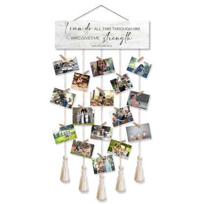 I Can Do All This Through Him Bible Verse Hanging Photo Display Wall Decor,Christian Picture Frames with Scripture,Family Picture Frames Collage Wall Decor for Christian