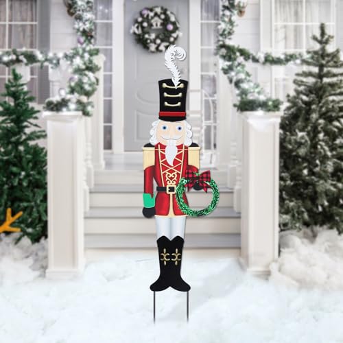 Christmas Yard Sign Decorations Outdoor Christmas Nutcracker Wreath Yard Signs with Metal Stakes for Xmas Holiday Party Lawn Sign Garden Decor Outdoor Yard Signs - style: Nutcracker