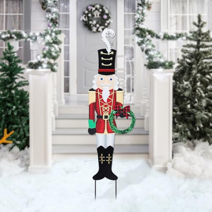 Christmas Yard Sign Decorations Outdoor Christmas Nutcracker Wreath Yard Signs with Metal Stakes for Xmas Holiday Party Lawn Sign Garden Decor Outdoor Yard Signs - style: Nutcracker