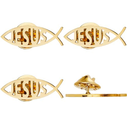 SUPERFINDINGS 4Pcs 304 Stainless Steel Lapel Pin Backs Jesus fish brooch Cartoon Fish Pin Christian Jewelry for Coat Shirt Suit Collar Accessories Gift - color: Golden