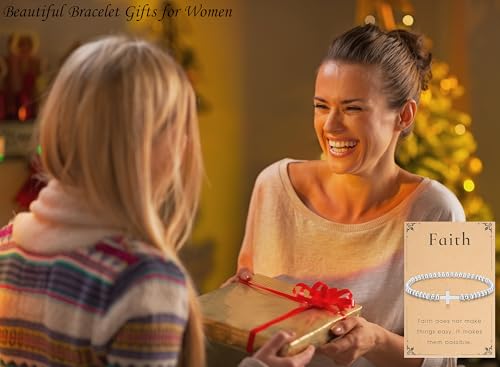 morniface Beaded Bracelet for Women, Handmade Stretch Bracelet with Charms, Dainty Stackable and Trendy Jewelry Gift - style: Silver Beaded-cross