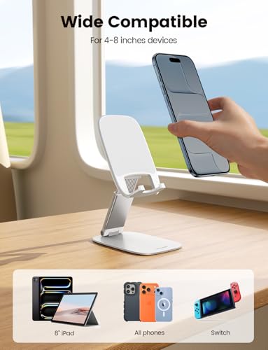 Lamicall Ultra-Thin Cell Phone Stand, Foldable Cellphone Holder for Desk - color: B-White
