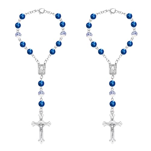 ZIMISI 2PCS Car Rosary for Rearview Mirror (Ceramic) - color: Ceramic Blue