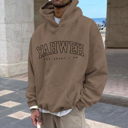 Christian Jesus Hoodies For Men Graphic Yahweh Hoodie Bible Verse God Sweatshirt Religious Faith Cotton Pullover Tops - color: Coffee, size: Medium