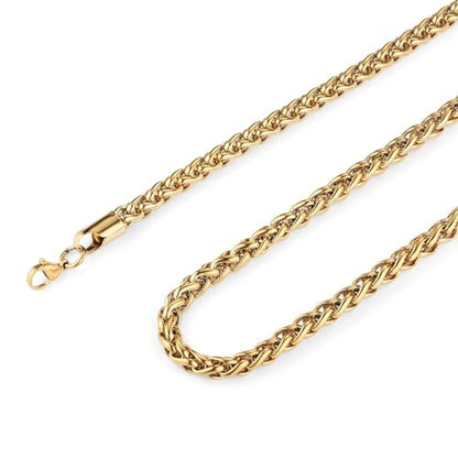 HZMAN Stainless Steel Wheat Chain for Men Women，Waterproof Necklace - color: 4mm Gold, size: 16In