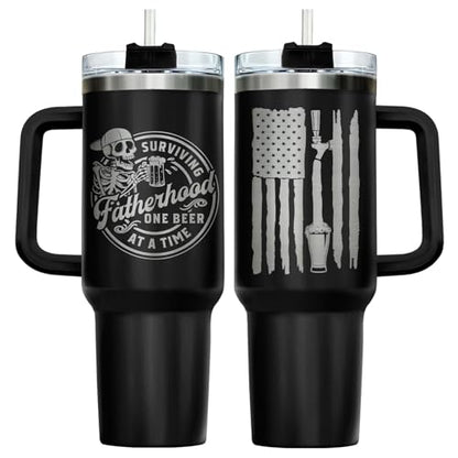 34HD Dad Skeleton Surviving Fatherhood 40 oz Tumbler with Handle, Dad Gift - color: Surviving Fatherhood