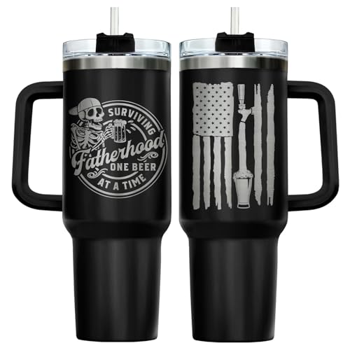 34HD Dad Skeleton Surviving Fatherhood 40 oz Tumbler with Handle, Dad Gift - color: Surviving Fatherhood