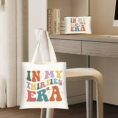 DHQH 30th Birthday Gifts for Women, 1995 Happy 30th Birthday Gifts Ideas for Mom Sister Friend Wife Aunt Daughter Coworker, Canvas Tote Bag with Makeup Bag - style: Baga Thirtis