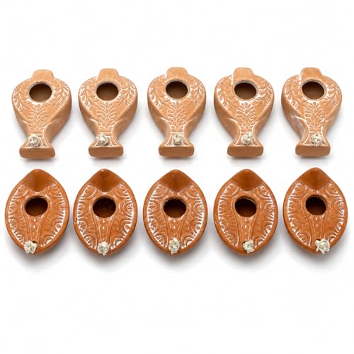 Ancient Clay Oil Lamps - 10 Count Herodian Replica Set - color: Orange