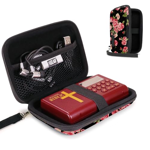 USA Gear Hard Case Compatible with Wonder Bible KJV the Talking Audio Bible Player, Wonder Bible NIV, Cable, Earbuds & More - Scratch Resistant Interior, Wrist Strap (Case Only) - Roses - color: Floral