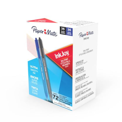 Paper Mate InkJoy 100RT Ballpoint Pens, Medium Point (1.0mm), Black & Blue Ink, Bulk Pack for School, Home, Office, College, Note-Taking, 72 Count (Pack of 10) - size: 72 Count (Pack of 10)