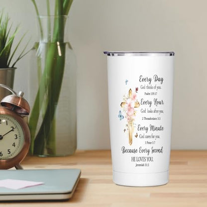 Christian Gifts for Women 20oz Stainless Steel Tumbler with Lid and Straw - color: Multi 1371