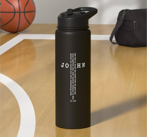 John 3:16 Bible Verse Christian Cross Front, Back Print Stainless Steel Insulated Water Bottle - color: Black