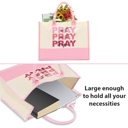 jeilink Inspirational Religious Gifts Boss Mom Birthday Christmas Tote Bag Canvas Reusable Grocery Beach Tote Black Pink - color: Pray on It 1143