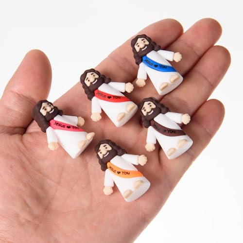 40 Pcs Mini Jesus Loves You Figurines Tiny Virgin Mary Figurines Little Miniature Religious Christ Savior Figures to Hide and Seek for Sunday Easter Egg Stuffers Gift (Multicolor&Blue)