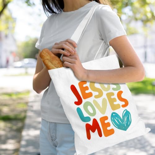 VICBOU Bible Verse Canvas Tote Bag Religious Christian Gifts for Women Men Faith Canvas Tote Reusable Grocery Bag - color: Jesuslovesme