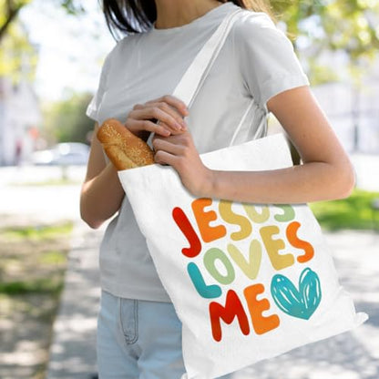 VICBOU Bible Verse Canvas Tote Bag Religious Christian Gifts for Women Men Faith Canvas Tote Reusable Grocery Bag - color: Jesuslovesme